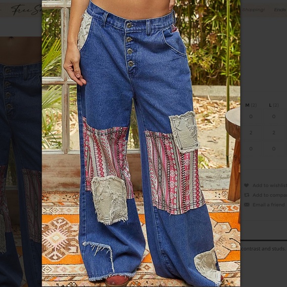 POL “ Alexia “ POL Denim Pants with Printed Contrast and Stud Detail 34 - Picture 1 of 12